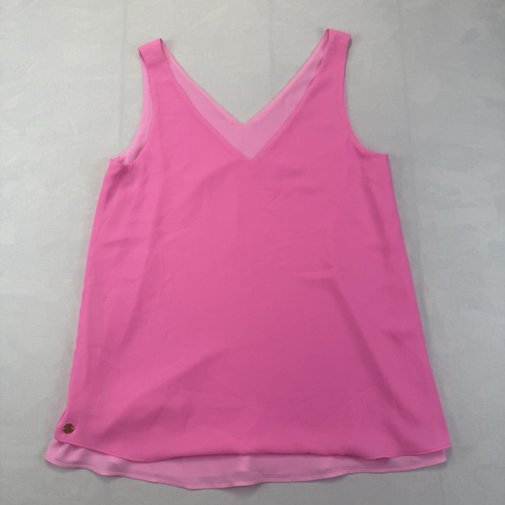 Lilly Pulitzer Womens Small Pink V Neck Sleeveless Layered Blouse Tank Top